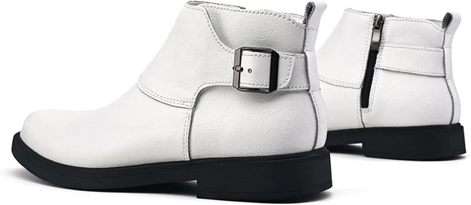 Men's Genuine Leather Pointed Toe Dress Chelsea Boots Adjustable Buckle Inner Zipper Ankle Boots Casual Formal Business Booties