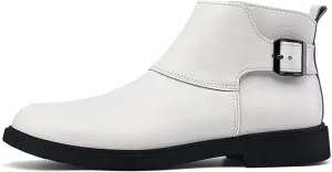 Men's Genuine Leather Pointed Toe Dress Chelsea Boots Adjustable Buckle Inner Zipper Ankle Boots Casual Formal Business Booties