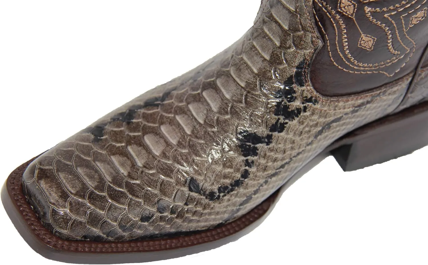 Mens Genuine Leather Python Snake Print Square Toe Cowboy Boot