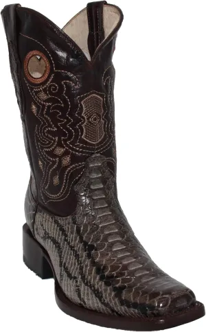 Mens Genuine Leather Python Snake Print Square Toe Cowboy Boot