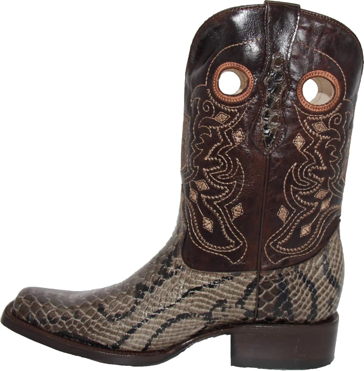 Mens Genuine Leather Python Snake Print Square Toe Cowboy Boot