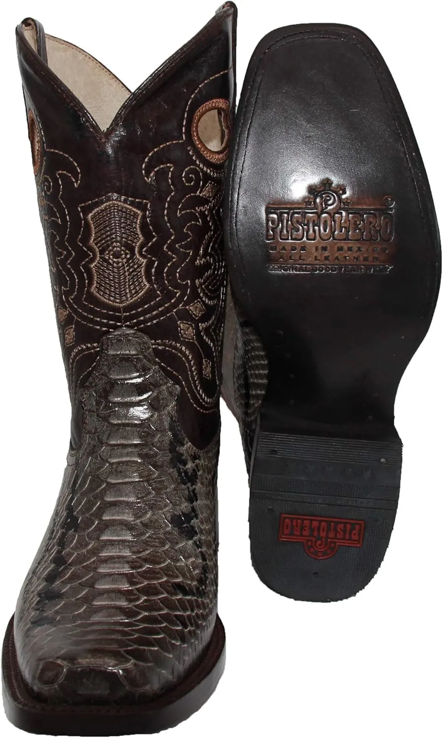 Mens Genuine Leather Python Snake Print Square Toe Cowboy Boot