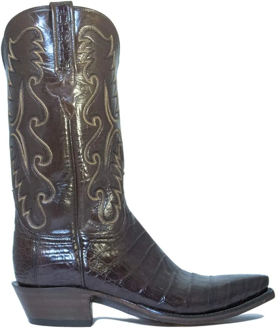 Men's Lucchese Classic Cowboy Boot E2145.54 Chocolate Caiman Ultra Belly Hand-Made Pony Brown