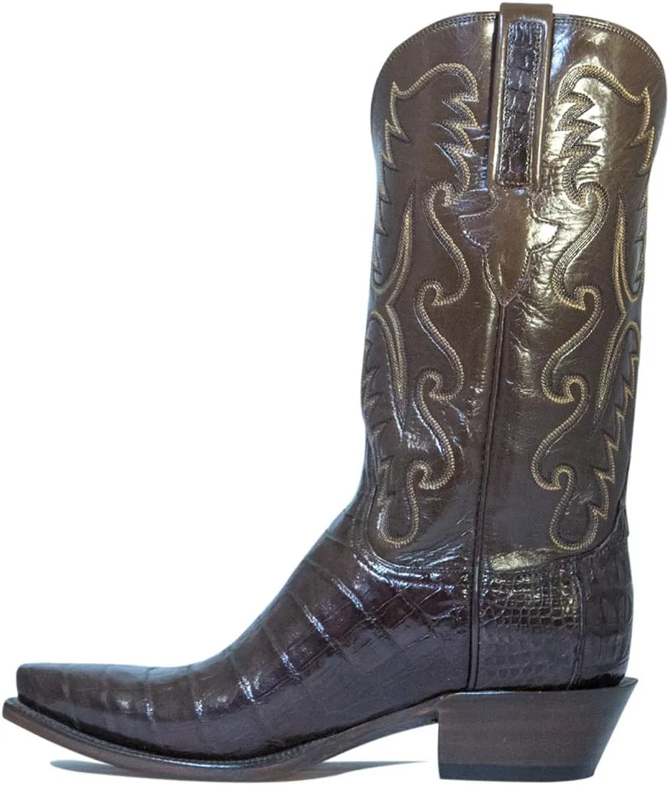 Men's Lucchese Classic Cowboy Boot E2145.54 Chocolate Caiman Ultra Belly Hand-Made Pony Brown