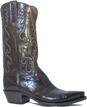 Men's Lucchese Classic Cowboy Boot E2145.54 Chocolate Caiman Ultra Belly Hand-Made Pony Brown