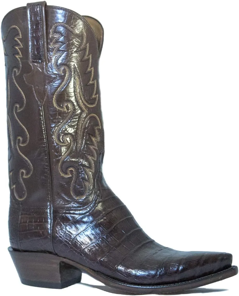 Men's Lucchese Classic Cowboy Boot E2145.54 Chocolate Caiman Ultra Belly Hand-Made Pony Brown