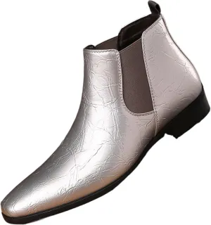 Men's Patent Leather Low Chunky Heel Chelsea Boots Fashion High Gloss Slip-on Business Dress Oxford Boots for Wedding Prom Party Business Work