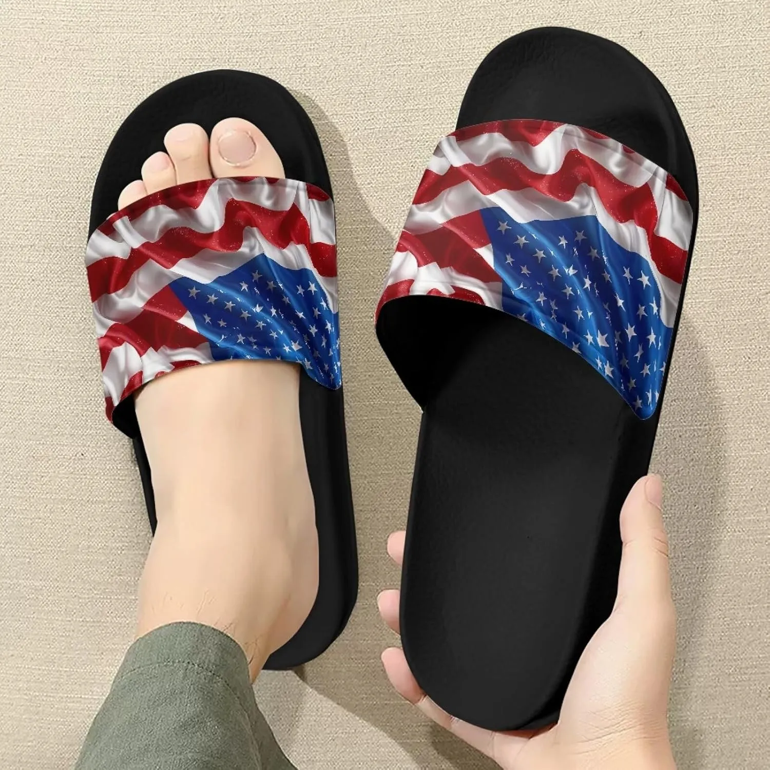 Mens Pillow House Slide Sandals Non-Slip Black Bath Sandals Wide Width EVA Flat Shoes Quick Drying Peep Toe Slippers Beach Dress Shoes