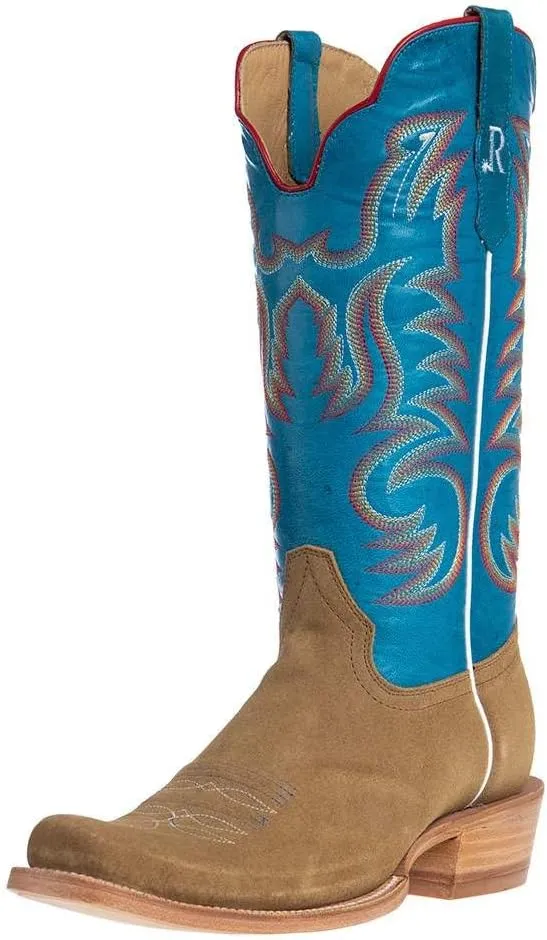 Men's Sand Roughout 13" Marine Blue Cowhide Top Cutter Toe Cowboy Boots Blue 12 D