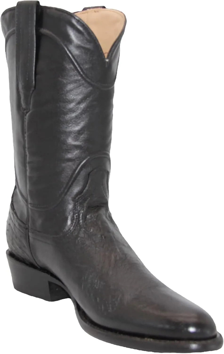 Men's Smooth Genuine Ostrich Leather Black Dress Cowboy Boot