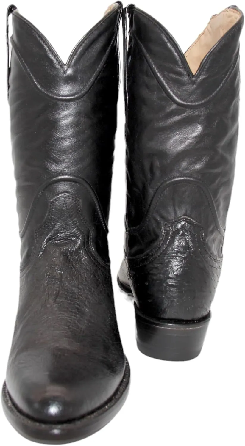 Men's Smooth Genuine Ostrich Leather Black Dress Cowboy Boot