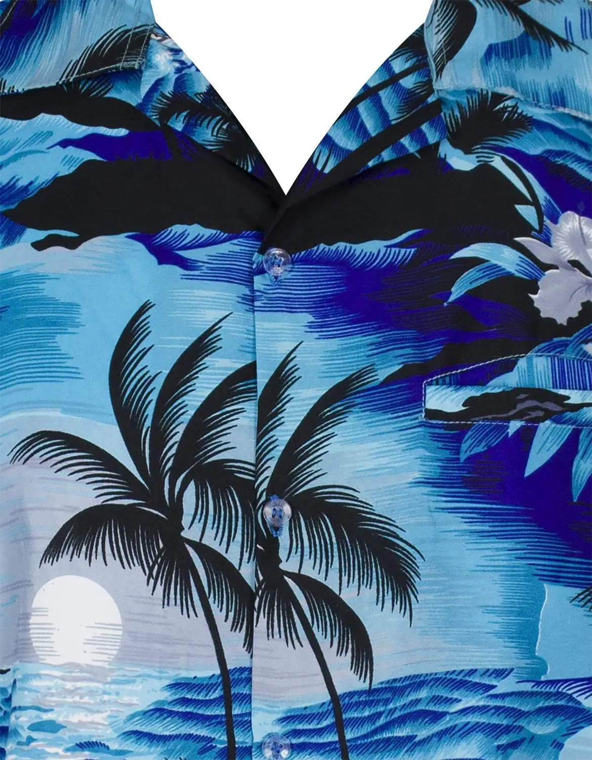 Men's Surfing-Shirt Short-Sleeve Casual-Button-Down Hawaii-Vacation Palms Sunset