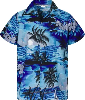 Men's Surfing-Shirt Short-Sleeve Casual-Button-Down Hawaii-Vacation Palms Sunset