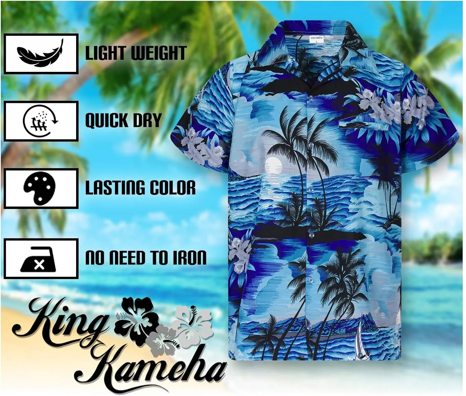 Men's Surfing-Shirt Short-Sleeve Casual-Button-Down Hawaii-Vacation Palms Sunset