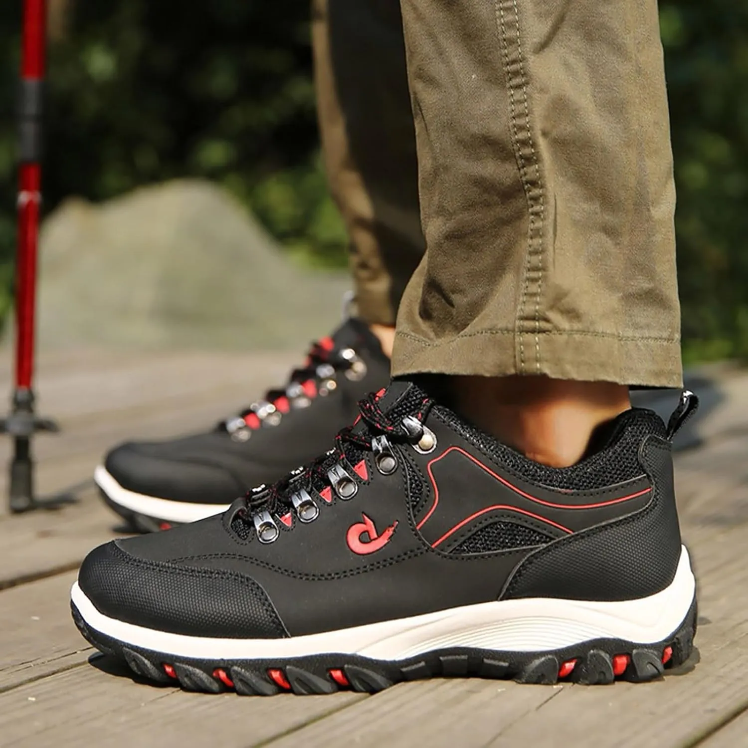 Men's White, Black, Grey Hiking Shoes - All Season, Flat Heel, Round Toe, Slip-On, Water Resistant, Slip-Resistant, Casual, Outdoor, Adult Men's Size