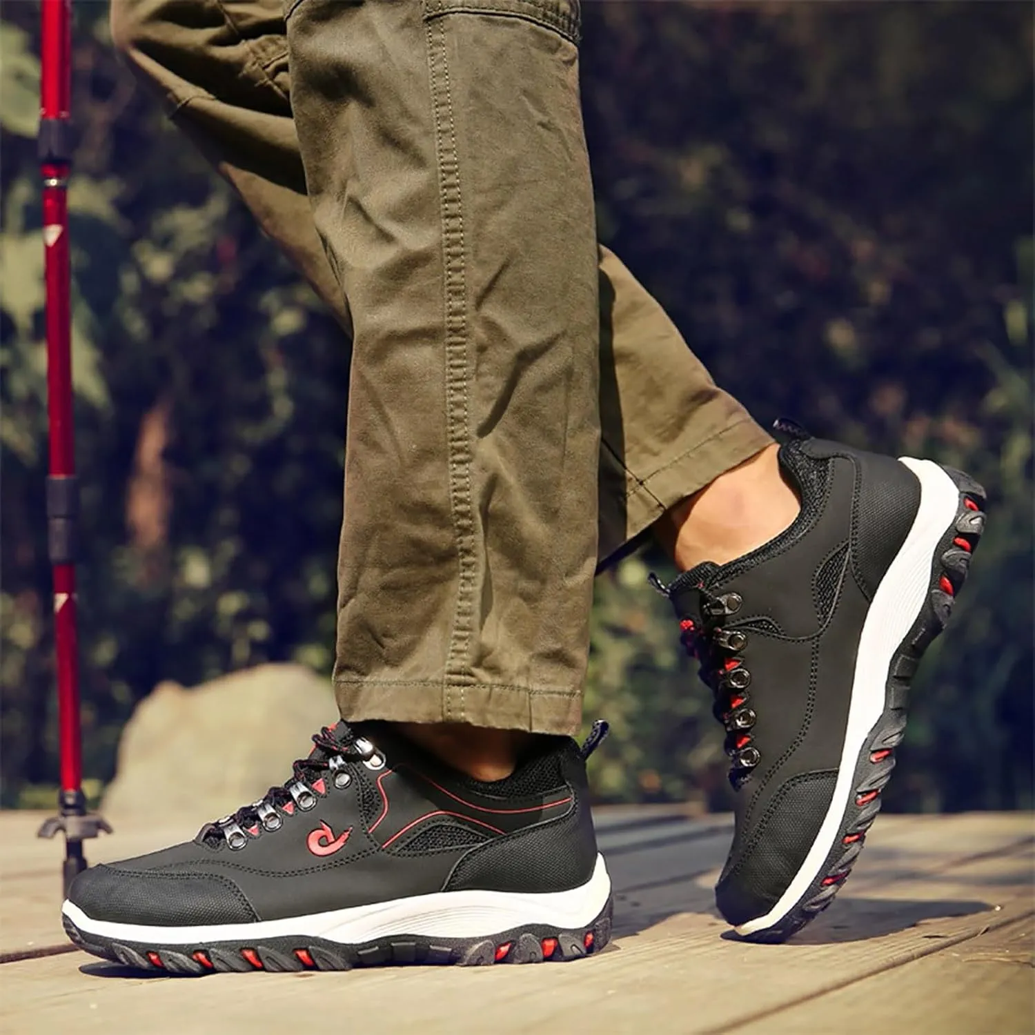 Men's White, Black, Grey Hiking Shoes - All Season, Flat Heel, Round Toe, Slip-On, Water Resistant, Slip-Resistant, Casual, Outdoor, Adult Men's Size