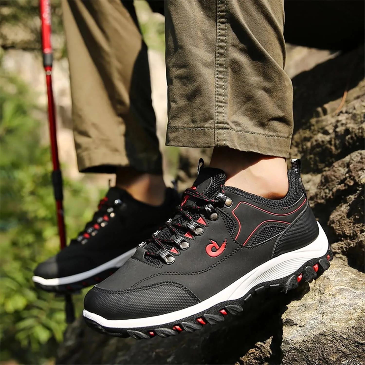 Men's White, Black, Grey Hiking Shoes - All Season, Flat Heel, Round Toe, Slip-On, Water Resistant, Slip-Resistant, Casual, Outdoor, Adult Men's Size