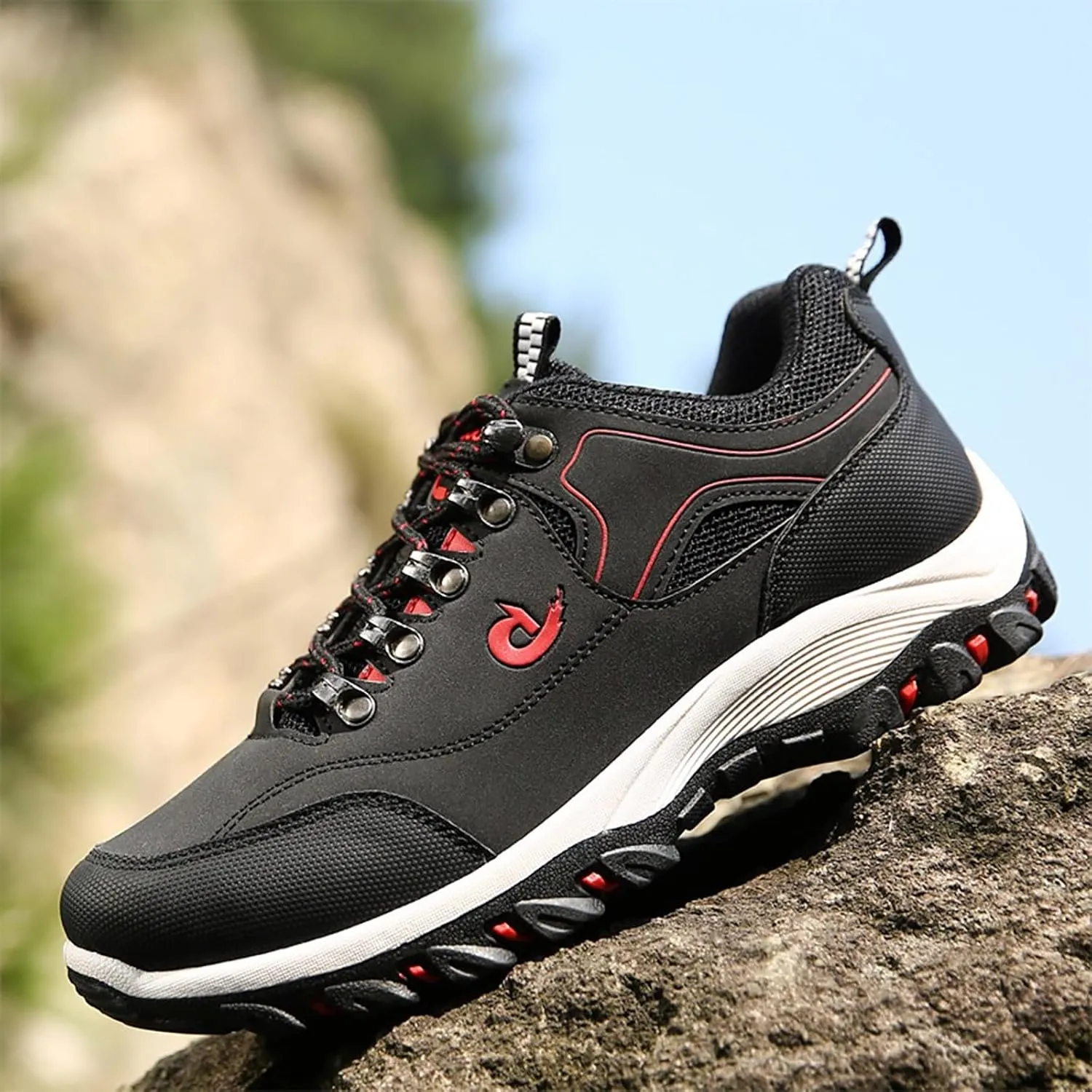 Men's White, Black, Grey Hiking Shoes - All Season, Flat Heel, Round Toe, Slip-On, Water Resistant, Slip-Resistant, Casual, Outdoor, Adult Men's Size