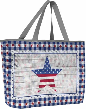 Mesh Beach Bag Oversized Tote Bags for Women American Flag Star Independence Day Blue Check Large Travel Pool Bags