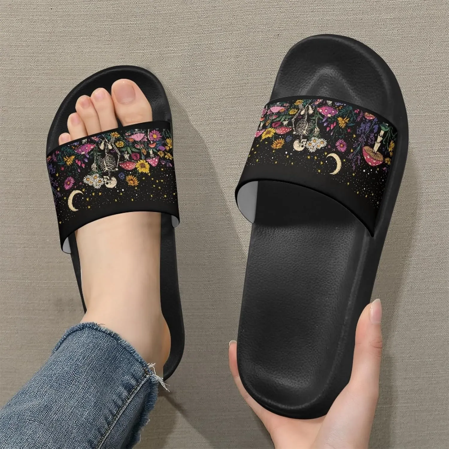 Micoklinlin Slide Sandals for Women Men Cute Rubber Slip-On Flip Flops Fashion Shower Yoga Pool Beach Waterproof Slippers