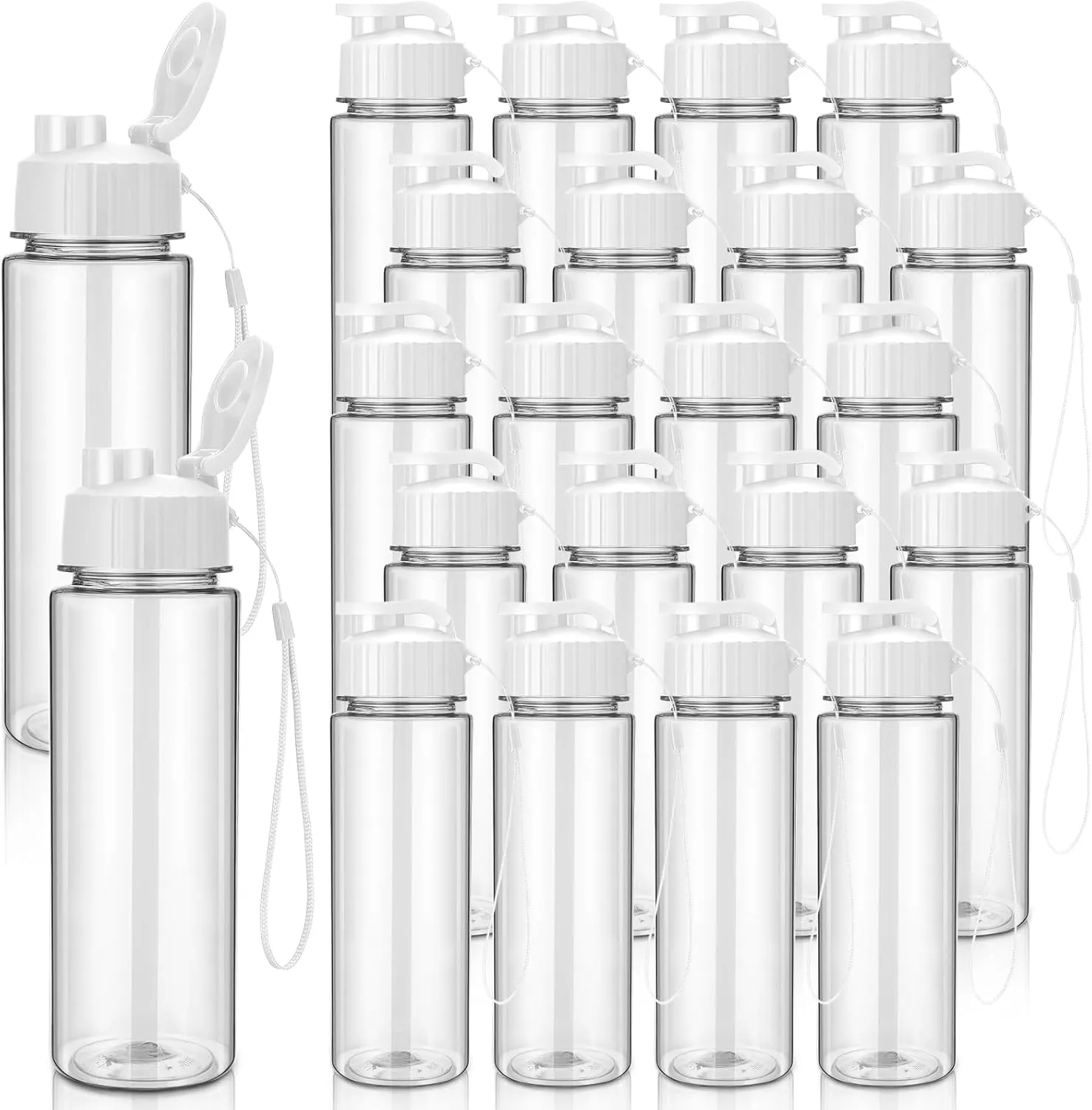 Mifoci 20 Pieces Water Bottle Bulk 17 oz Plastic Water Bottles Bulk Gym Sports Adults Reusable Large Bottles with Leak Proof Flip Top for Party Outdoor(White)