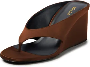miss left Women Fashion Open Toe Flip Flops Slip on Wedge High Heel Thong Sandals Summer Casual Vacation Daily Wear Mules Size 4-16 US