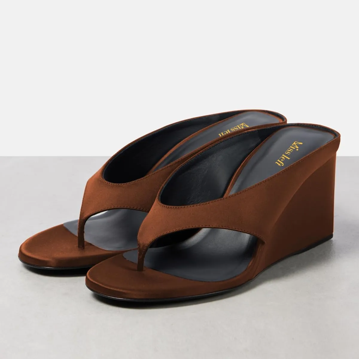 miss left Women Fashion Open Toe Flip Flops Slip on Wedge High Heel Thong Sandals Summer Casual Vacation Daily Wear Mules Size 4-16 US