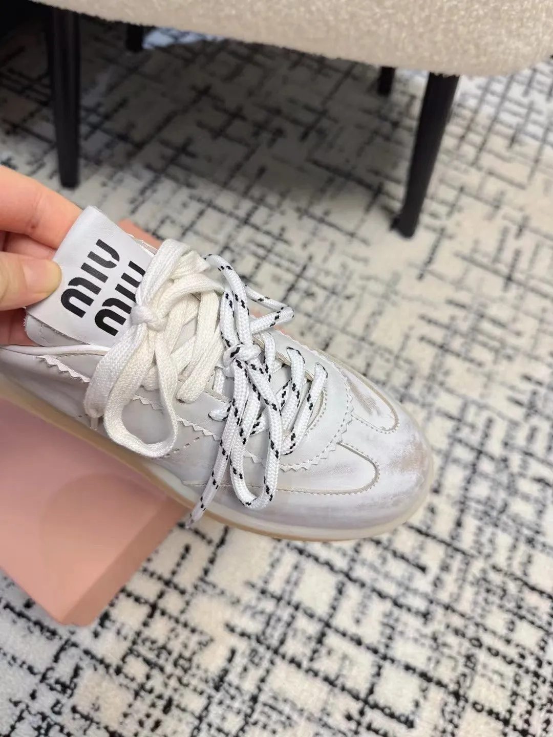 Miu Sneakers Balance Smoky White Calfskin