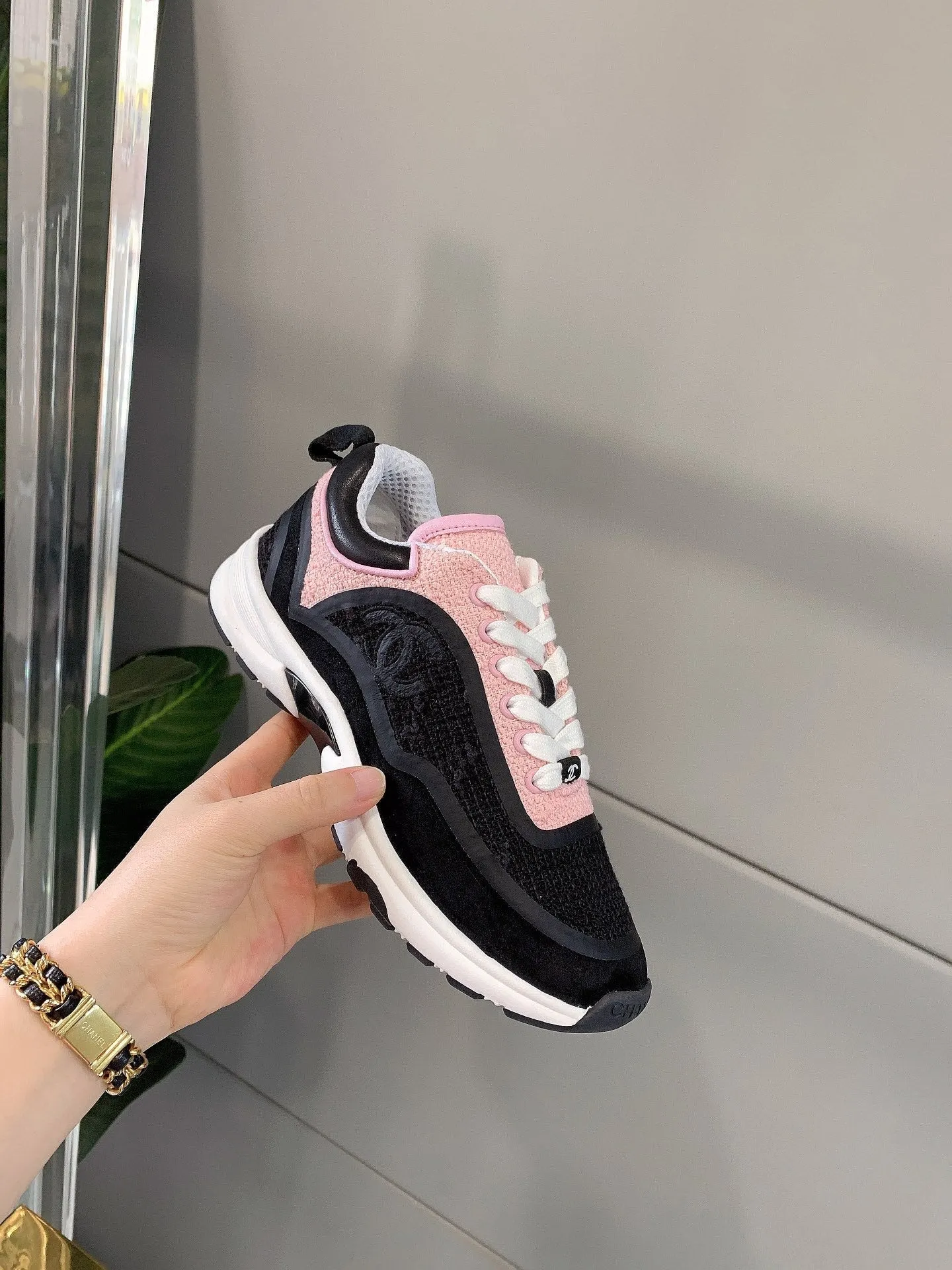 Mix Wool In Pink 145624 Black Full-featured range Sneaker CHANEL Remote-controlled