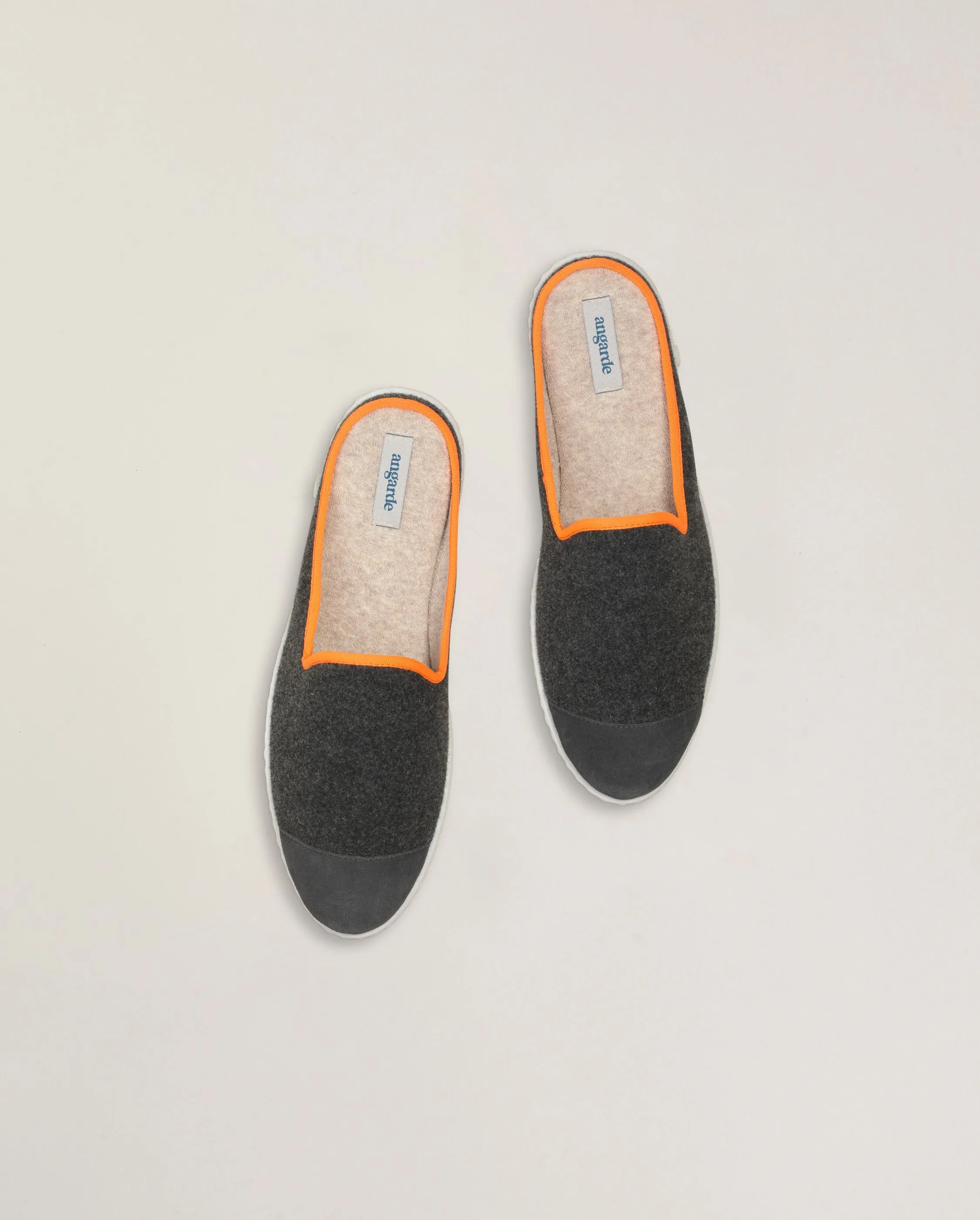Mule homme laine, gris orange fluo