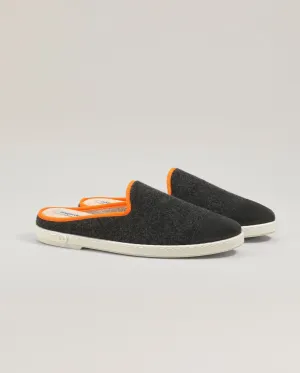 Mule homme laine, gris orange fluo
