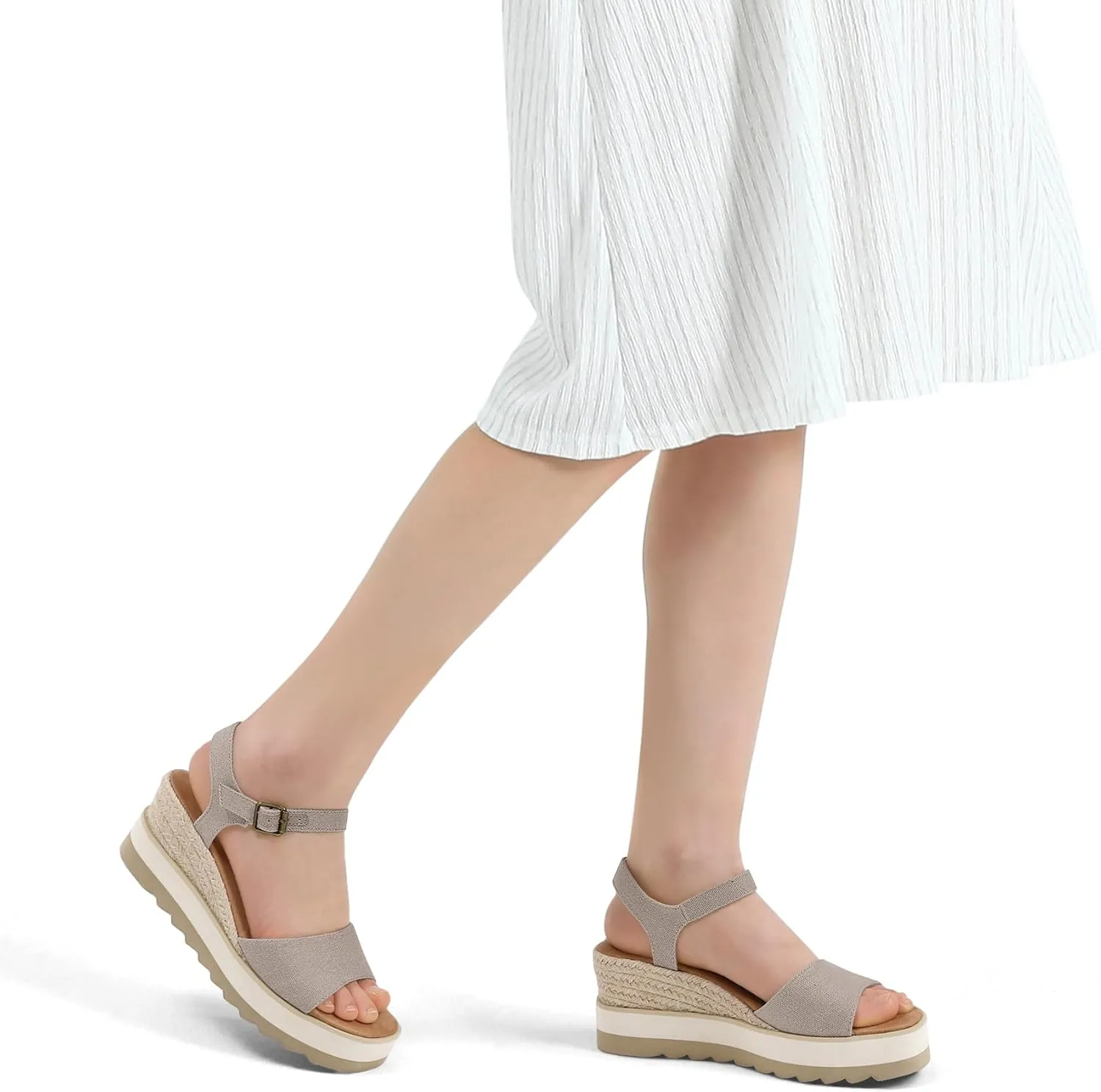 mysoft Womens Espadrille Wedge Sandals EVA Sole Platform Sandal Open Toe Ankle Strap Buckle Shoes
