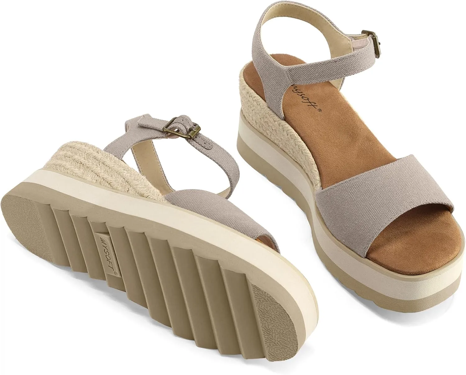 mysoft Womens Espadrille Wedge Sandals EVA Sole Platform Sandal Open Toe Ankle Strap Buckle Shoes
