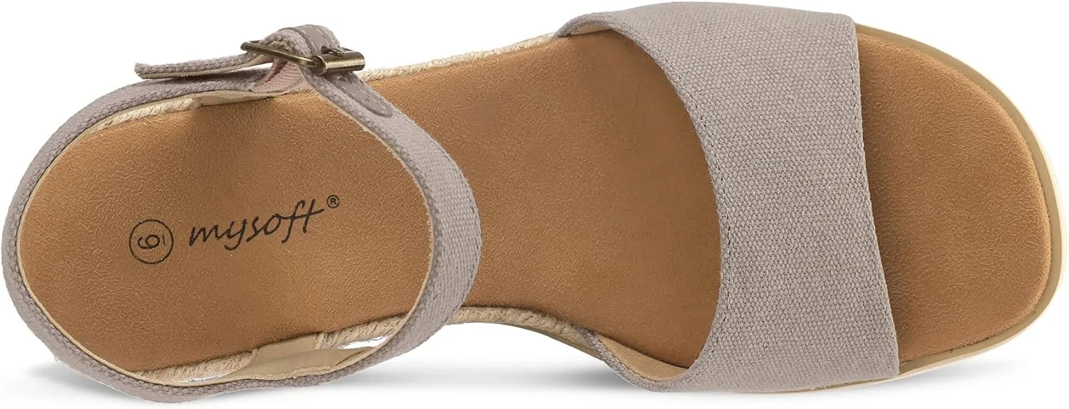 mysoft Womens Espadrille Wedge Sandals EVA Sole Platform Sandal Open Toe Ankle Strap Buckle Shoes