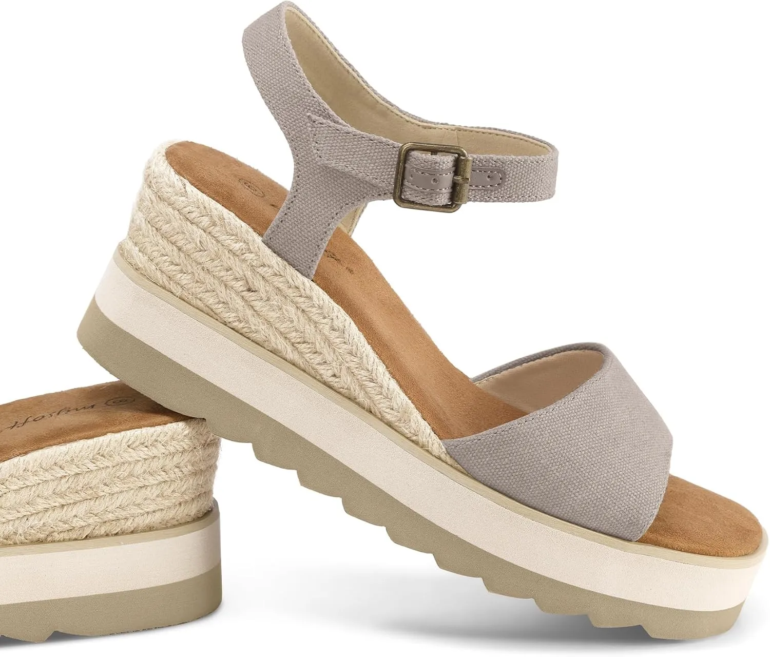 mysoft Womens Espadrille Wedge Sandals EVA Sole Platform Sandal Open Toe Ankle Strap Buckle Shoes