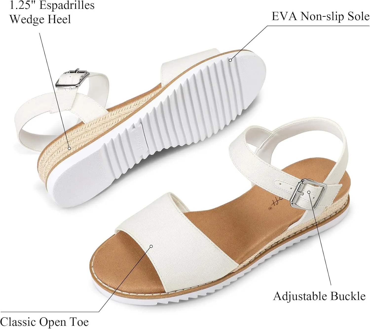 mysoft Women's Espadrilles Wedge Sandals Open Toe Ankle Strap Comfortable Casual Summer Walking Shoes