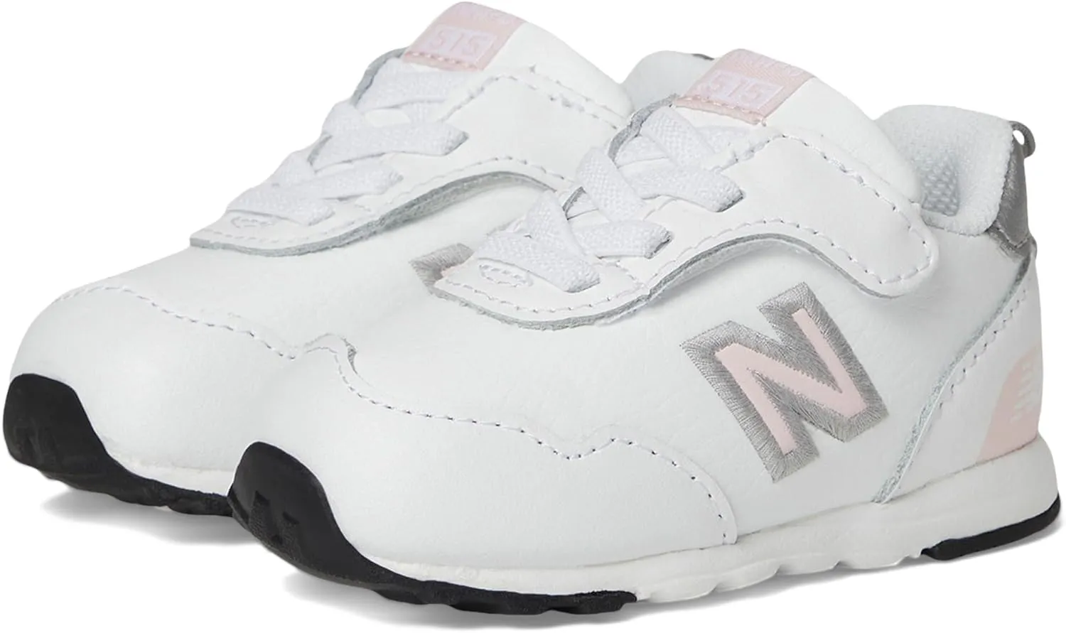 New Balance Baby 515 V1 New-b Hook and Loop Sneaker, White/Shell Pink, 3 Wide US Unisex Infant