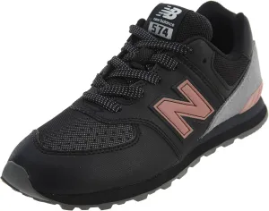 New Balance Kids 574 V1 70s Racing Lace-up Sneaker, Black/Pink, 5.5 M Big Kid (8-12 Years)