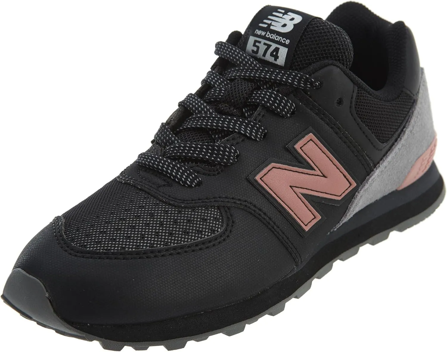 New Balance Kids 574 V1 70s Racing Lace-up Sneaker, Black/Pink, 5.5 M Big Kid (8-12 Years)