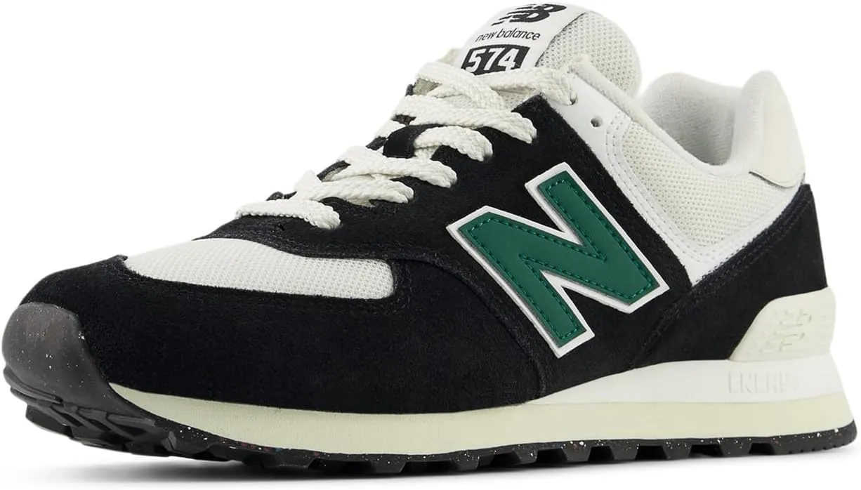 New Balance Unisex 574 V2 Varsity Suede Sneaker, Black/White/Marsh Green, 11.5 US Men
