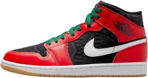 Nike Men's Air Jordan 1 Mid SE Sneaker, Black/White/Malachite/Fire Red, 8.5