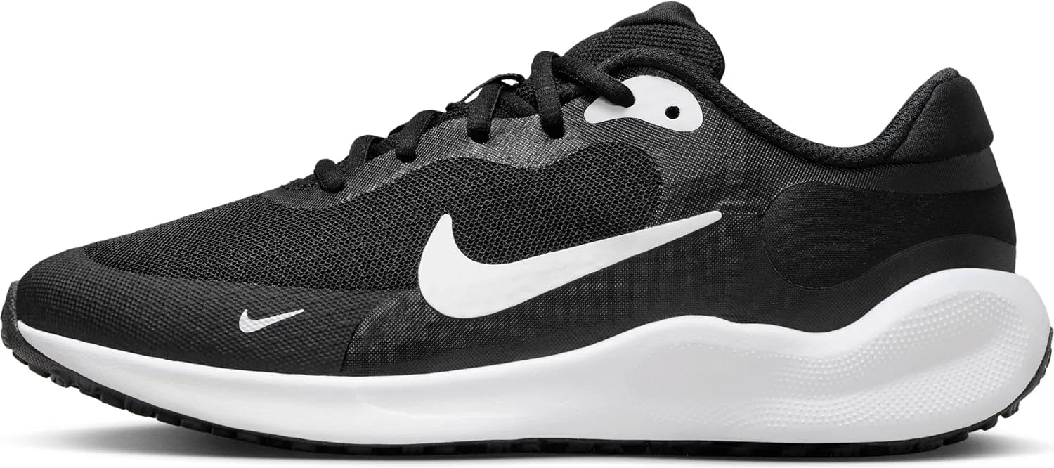 Nike Revolution 7 Running Shoes Sneaker, Black/White-White, 1 US Unisex Big Kid