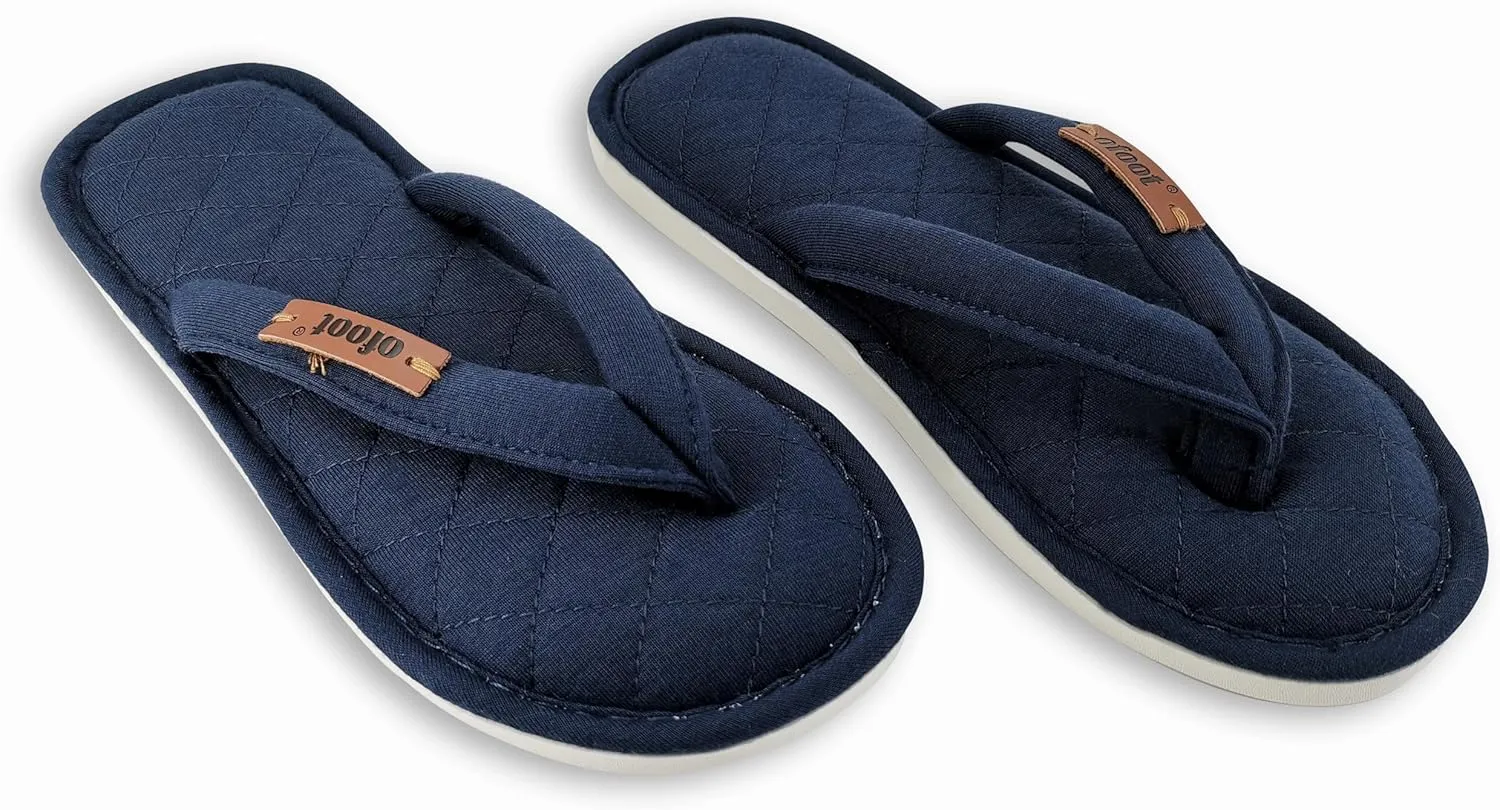 ofoot Women's Cozy Cotton House Slippers Thong Flip Flops Memory Foam Insole Open Toe Indoor Slip On Shoes