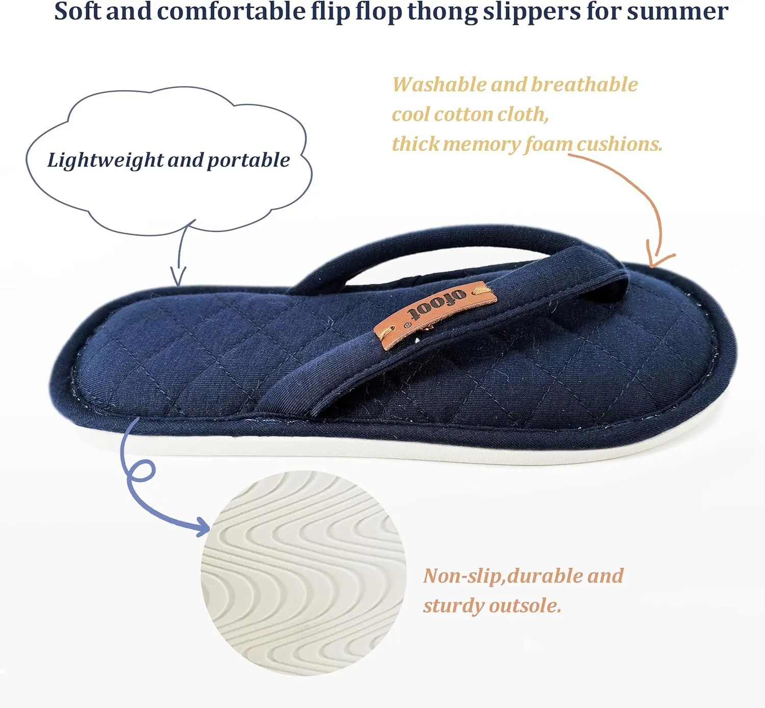 ofoot Women's Cozy Cotton House Slippers Thong Flip Flops Memory Foam Insole Open Toe Indoor Slip On Shoes