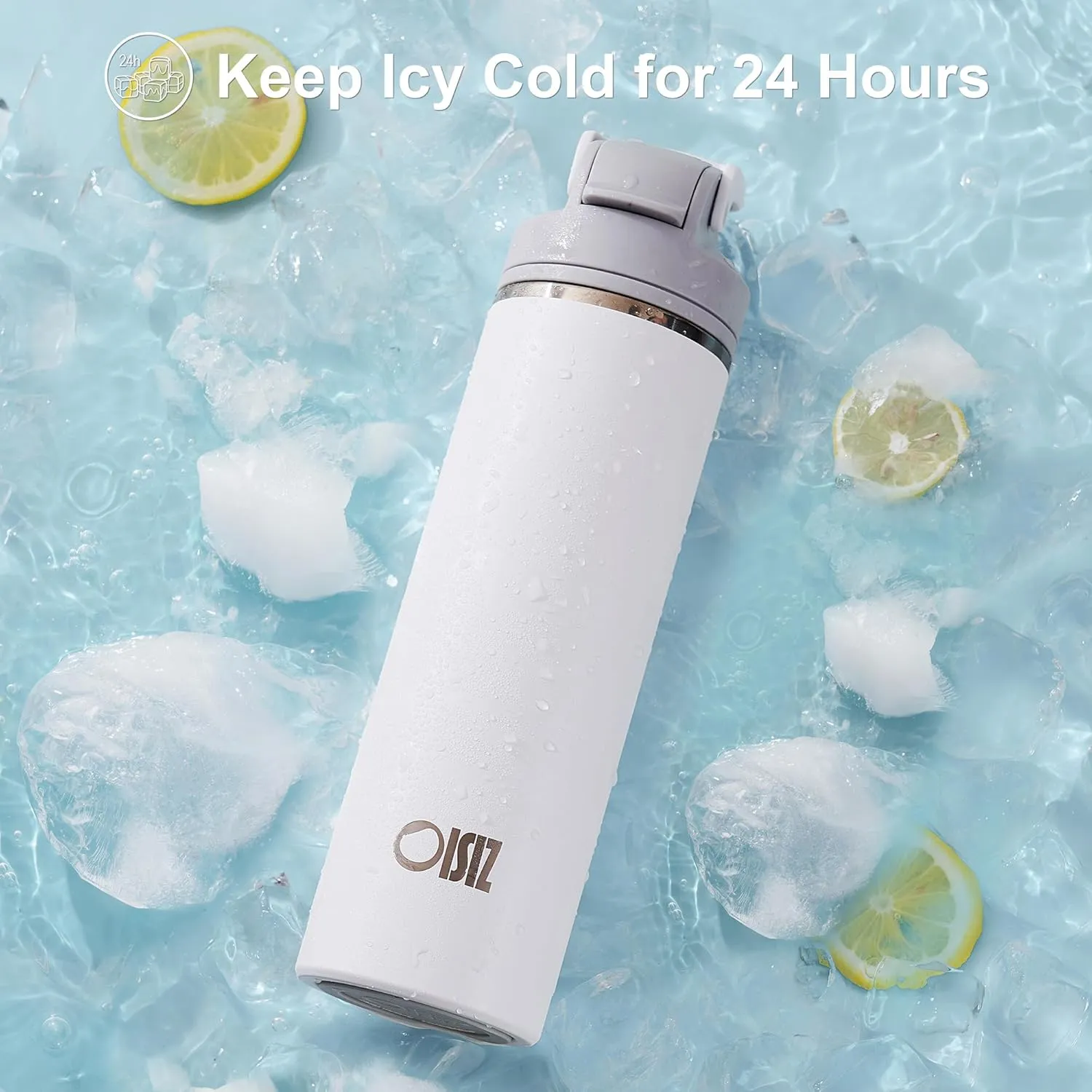 OISIZ Insulated Water Bottle 24 oz with 2-in-1 Straw and Swig Lid, Leakproof and BPA Free, Keep Cold 24H, Vacuum Stainless Steel Water Bottle for School, Travel and Sports, All Dishwasher Safe