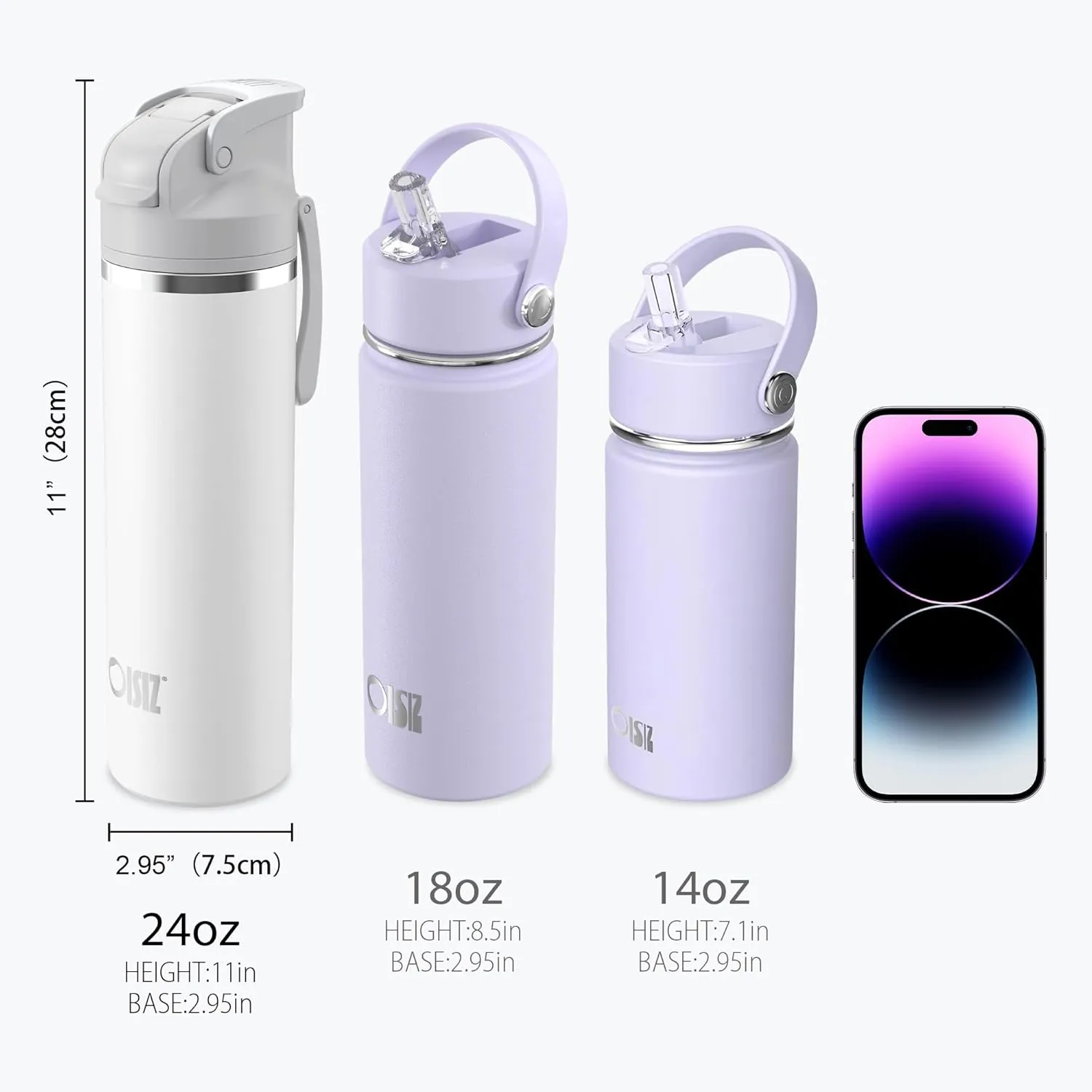 OISIZ Insulated Water Bottle 24 oz with 2-in-1 Straw and Swig Lid, Leakproof and BPA Free, Keep Cold 24H, Vacuum Stainless Steel Water Bottle for School, Travel and Sports, All Dishwasher Safe