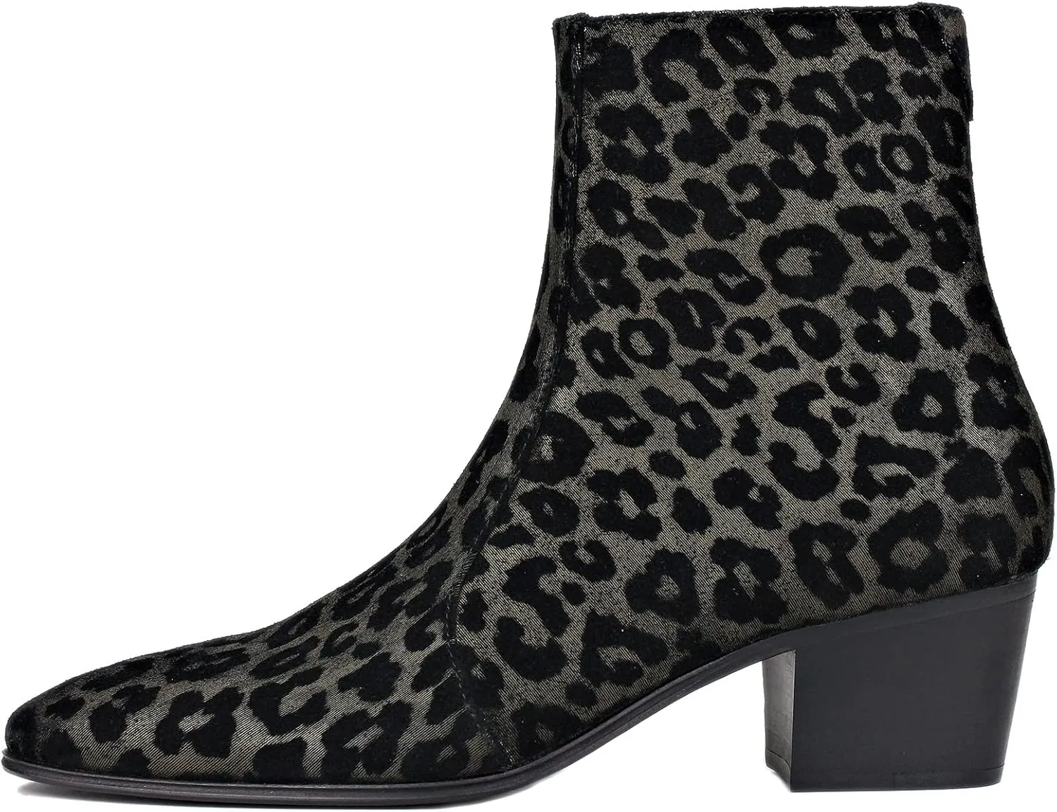 OSSTONE Men Chelsea Ankle Boots Leather Leopard Boot with Side Zipper Heel Boots OS-JY047-US-R