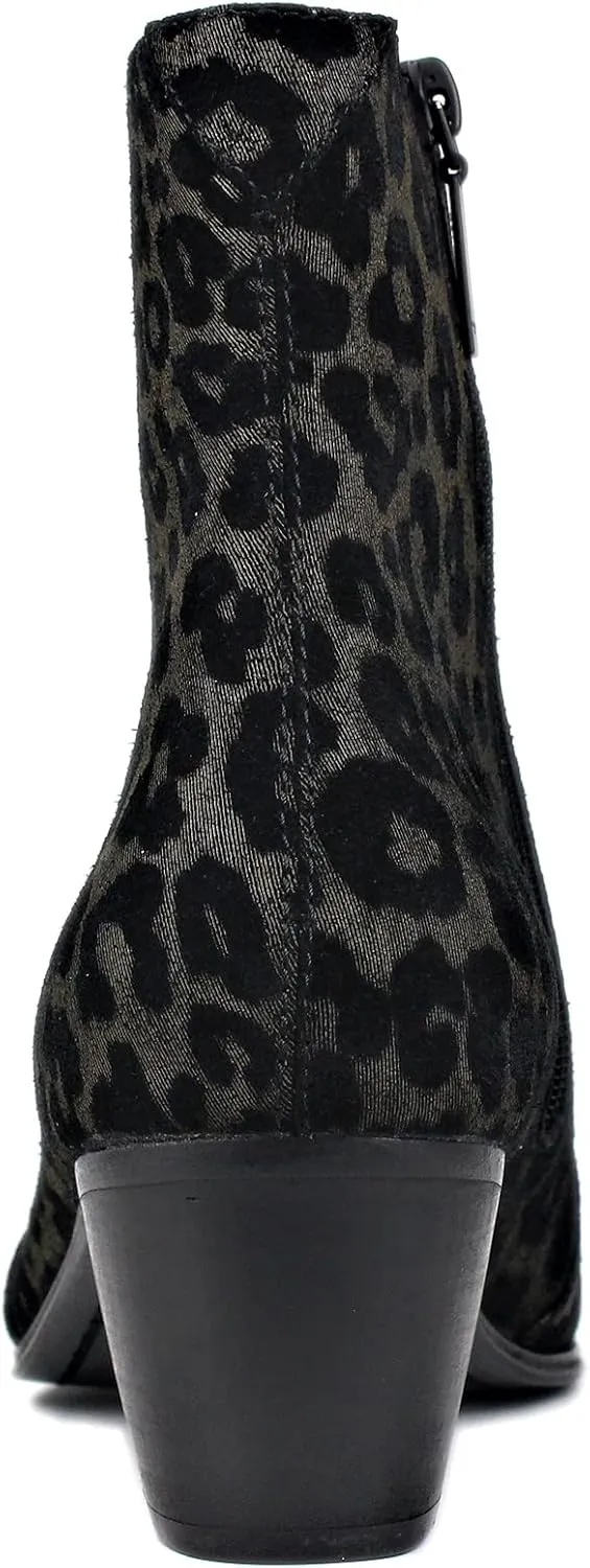 OSSTONE Men Chelsea Ankle Boots Leather Leopard Boot with Side Zipper Heel Boots OS-JY047-US-R