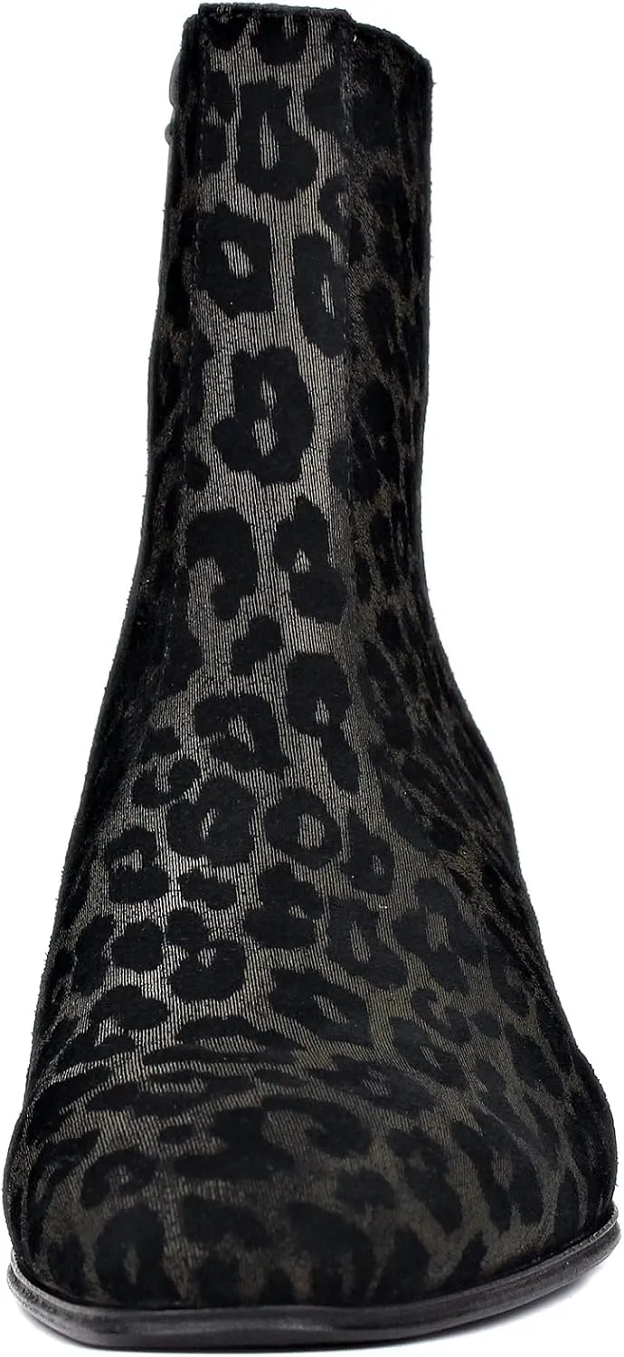OSSTONE Men Chelsea Ankle Boots Leather Leopard Boot with Side Zipper Heel Boots OS-JY047-US-R