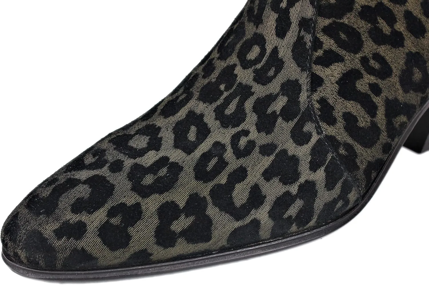 OSSTONE Men Chelsea Ankle Boots Leather Leopard Boot with Side Zipper Heel Boots OS-JY047-US-R